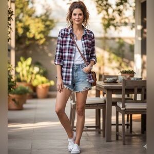 Tommy Hilfiger Gray/navyblue and Red Plaid Shirt Size L/G